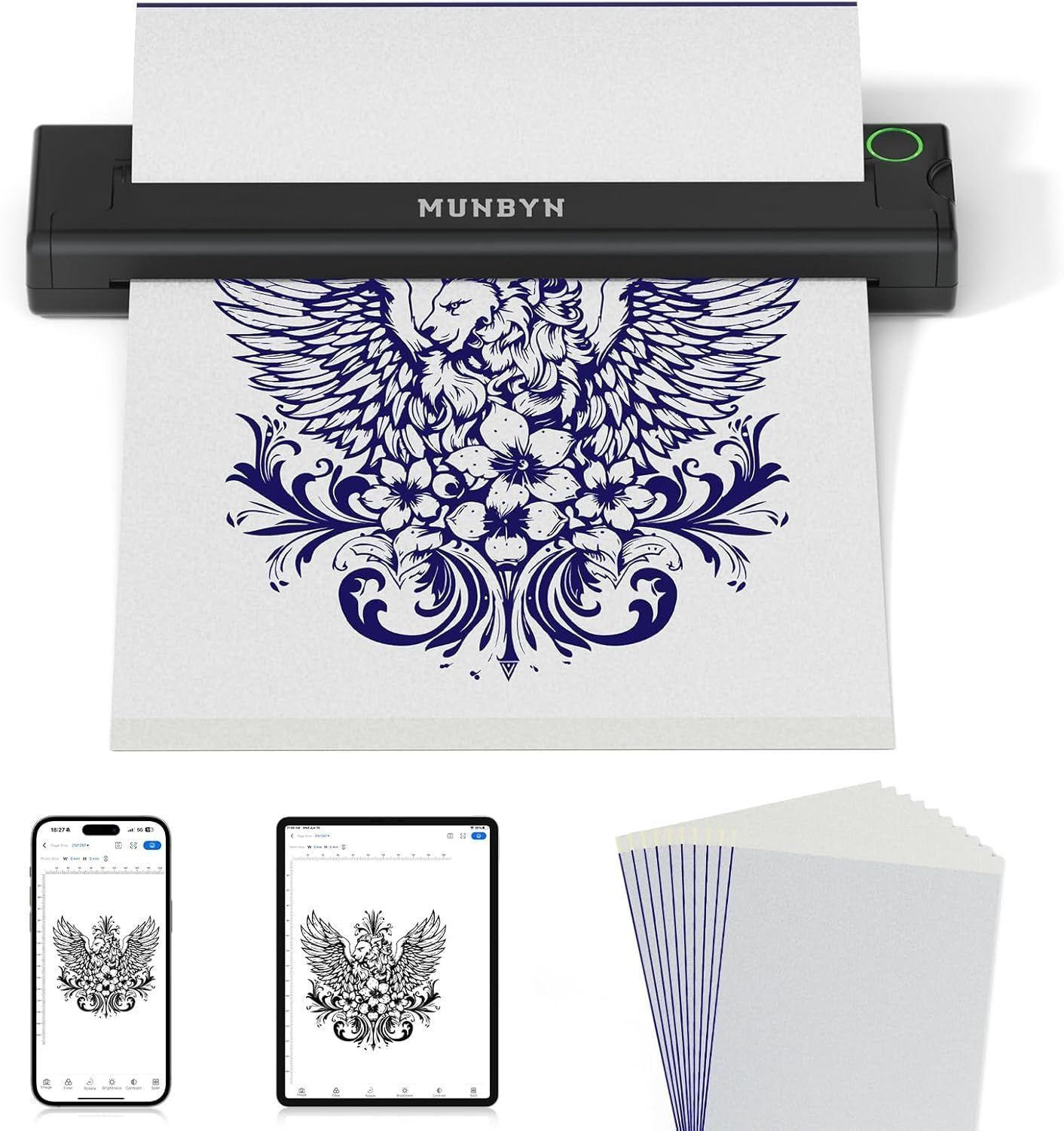 PC iOS Android Bluetooth接続対応 Artists printer tattoo タトゥーマシーン ITP05 タトゥーマシンセット  転写機 刺青コピー機 タトゥー愛好家／初心者／スタジオ向け モバイルプリンター タトゥー用紙10枚付属 - メルカリ