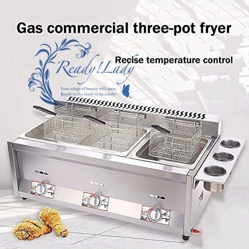 卓上フライヤー 業務用ステンレススチールフライヤー 3 揚げバスケット付き ガスディープファットフライヤー タイマーと温度制御付き