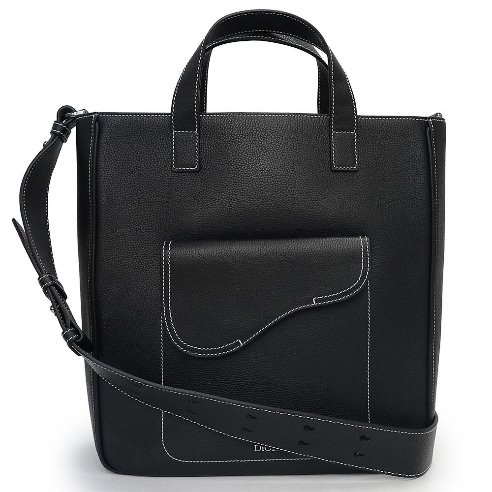 クリスチャンディオール Saddle Shopperr サドルショッパー M 2WAY ショルダー トートバッグ 斜め掛け レザー ノワール ブラック 黒 シルバー金具 1ADSH175YKK Christian Dior（新品・未使用品）
