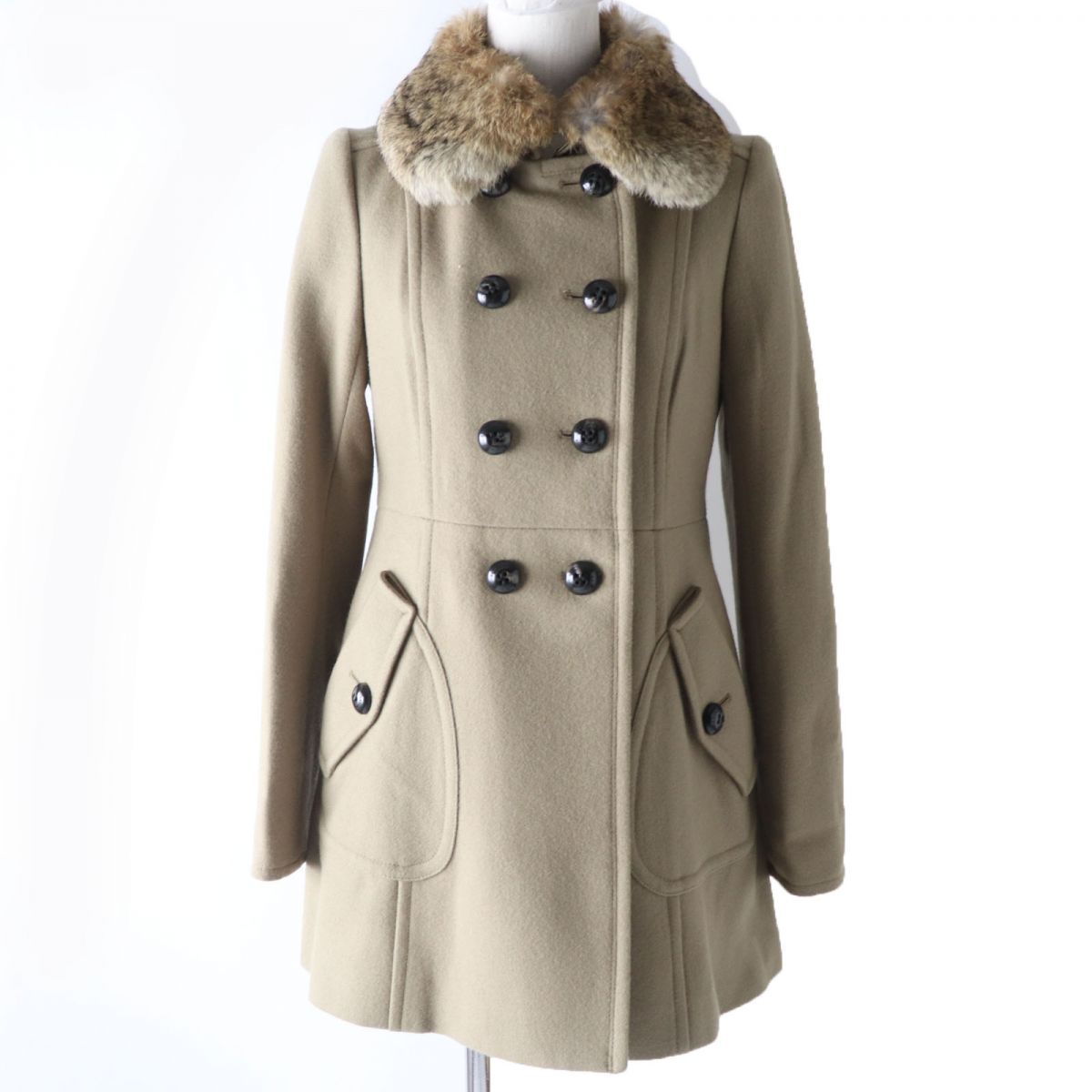 BURBERRY BLUE LABEL ファー付きウールコート 38 バーバリーブルーレーベルラビットファー付きウールコート38