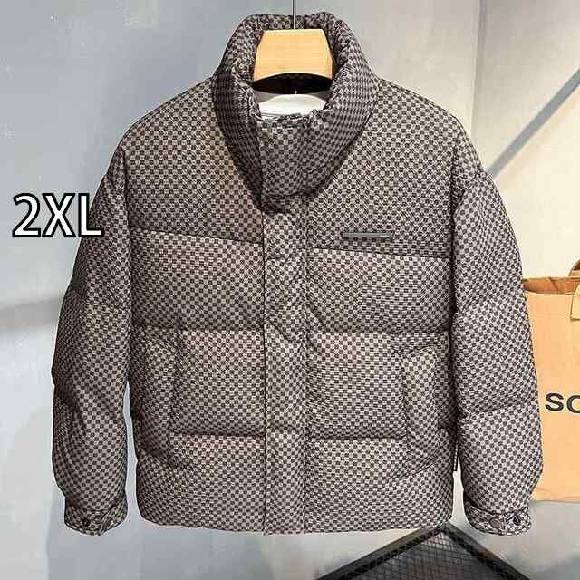 2XL 秋冬 コーデ メンズ 服 シンプル ファッション オシャレ 大人 かっこいい 大きいサイズ ストリート 紳士服 チェック柄 ダウン ジャケット スタンドカラー 暖かい 厚手 トップス カジュアル