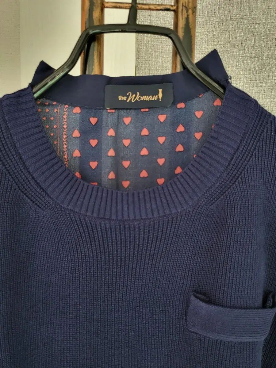 ネイビー ニット+シフォン ロング丈ワンピース