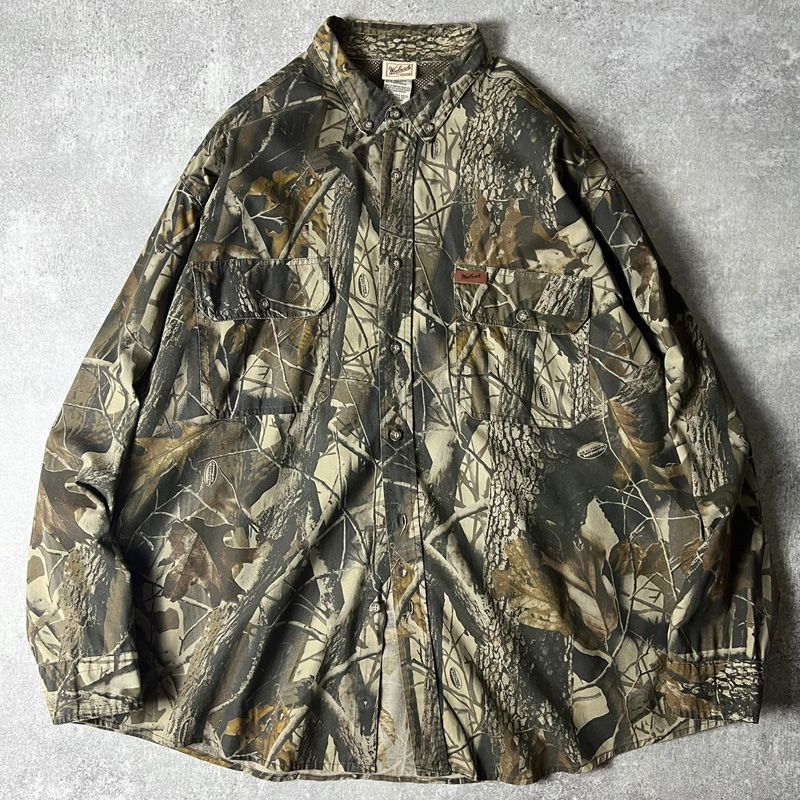 Woolrich　リアルツリーカモ　長袖　ボタンシャツ　総柄　古着　ウールリッチ 00s Woolrich リアルツリー カモ 迷彩 長袖 ボタンダウン シャツ XXL