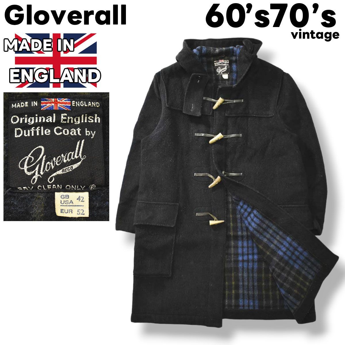 高品質人気SALEレアグローバルオール ウールダッフルコートンテージ60s70s　Gloverall　キャメル　ベージュ　US38 EUR48 水牛トグルボタン　フード付き Mサイズ