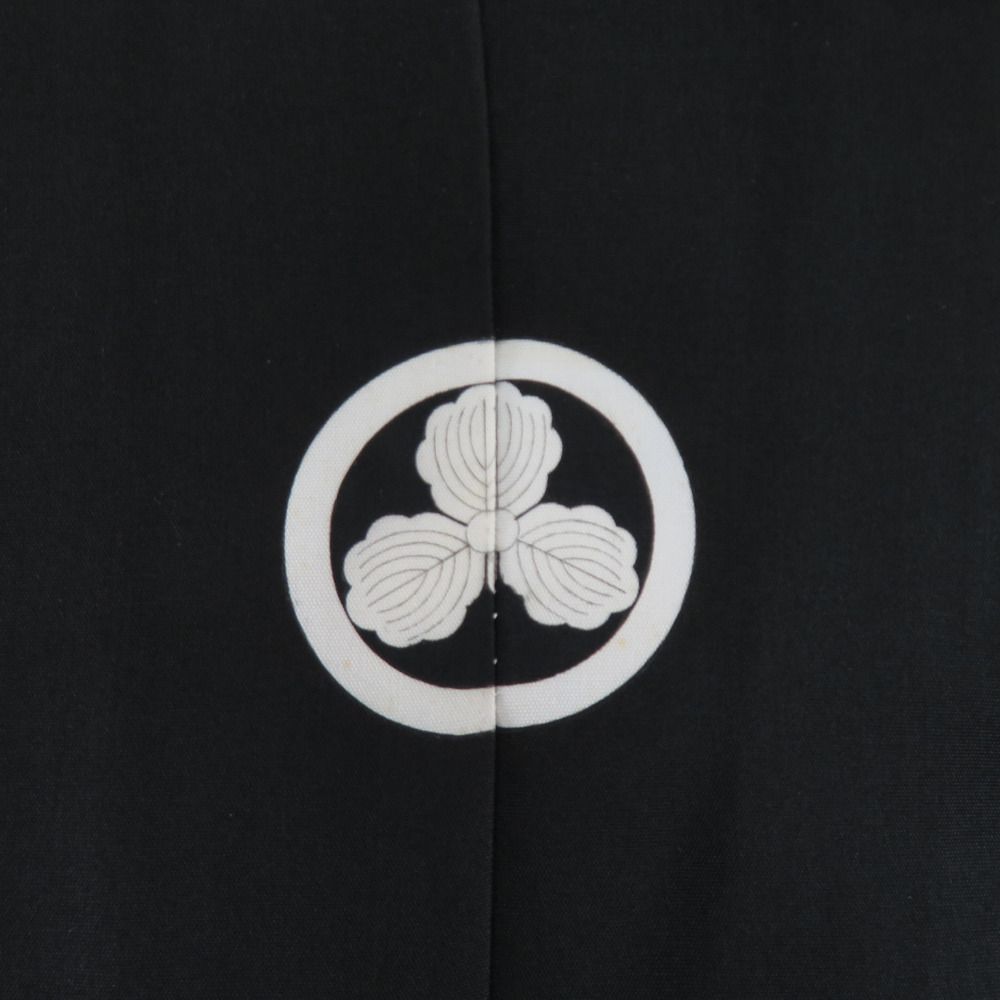 子供着物 男の子用 子供きもの 四つ身 5つ紋 黒色x青色 正絹