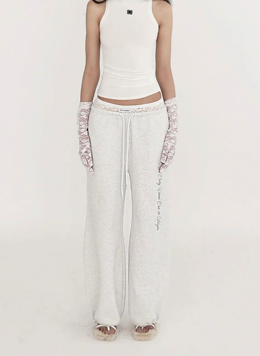 [韓国]★BADBLOOD★W's PURE LACE TRIP JOGGER PANTS★ジョガー BADBLOOD 】Pure Lace Trim Jogger ❤︎ バッドブラッド