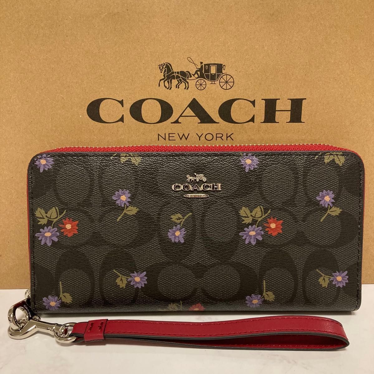 新品 COACH 長財布 コーチ レディース メンズ ブラック レッド シグネチャー 花柄 - メルカリ