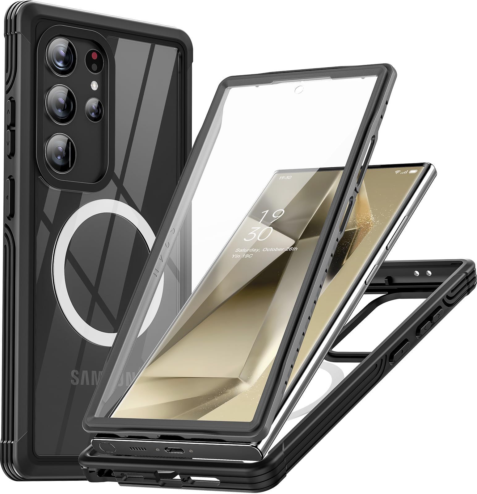 【在庫処分】Samsung Galaxy S24 Ultra対応耐衝撃ケース memumi 両面保護 ケースと液晶保護カバー一体型 軍事レベル落下保護 防塵 防汚 擦り傷防止