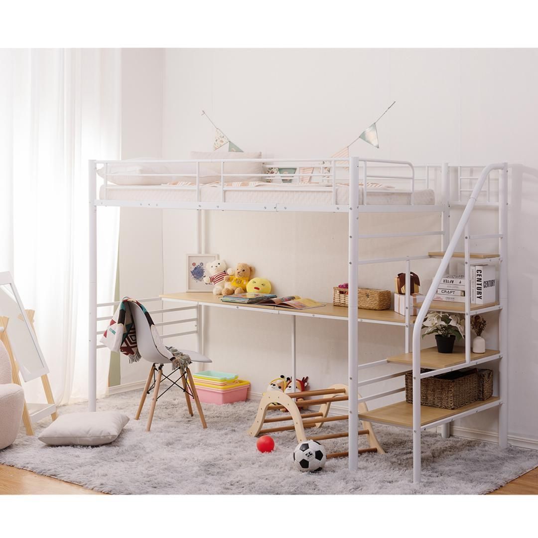 【送料無料】【シングル】ロフトパイプベッド 高さ調節可能 コンセント付き BTM 【一年間品質保証】ロフトベッド 階段付き パイプベッド シングル