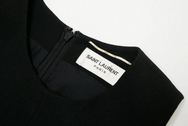 Yves Saint Laurent 黒 ノースリーブ ひざ丈ワンピース 34 □美品□SAINT LAURENT PARIS サンローラン パリ ブラックドレス