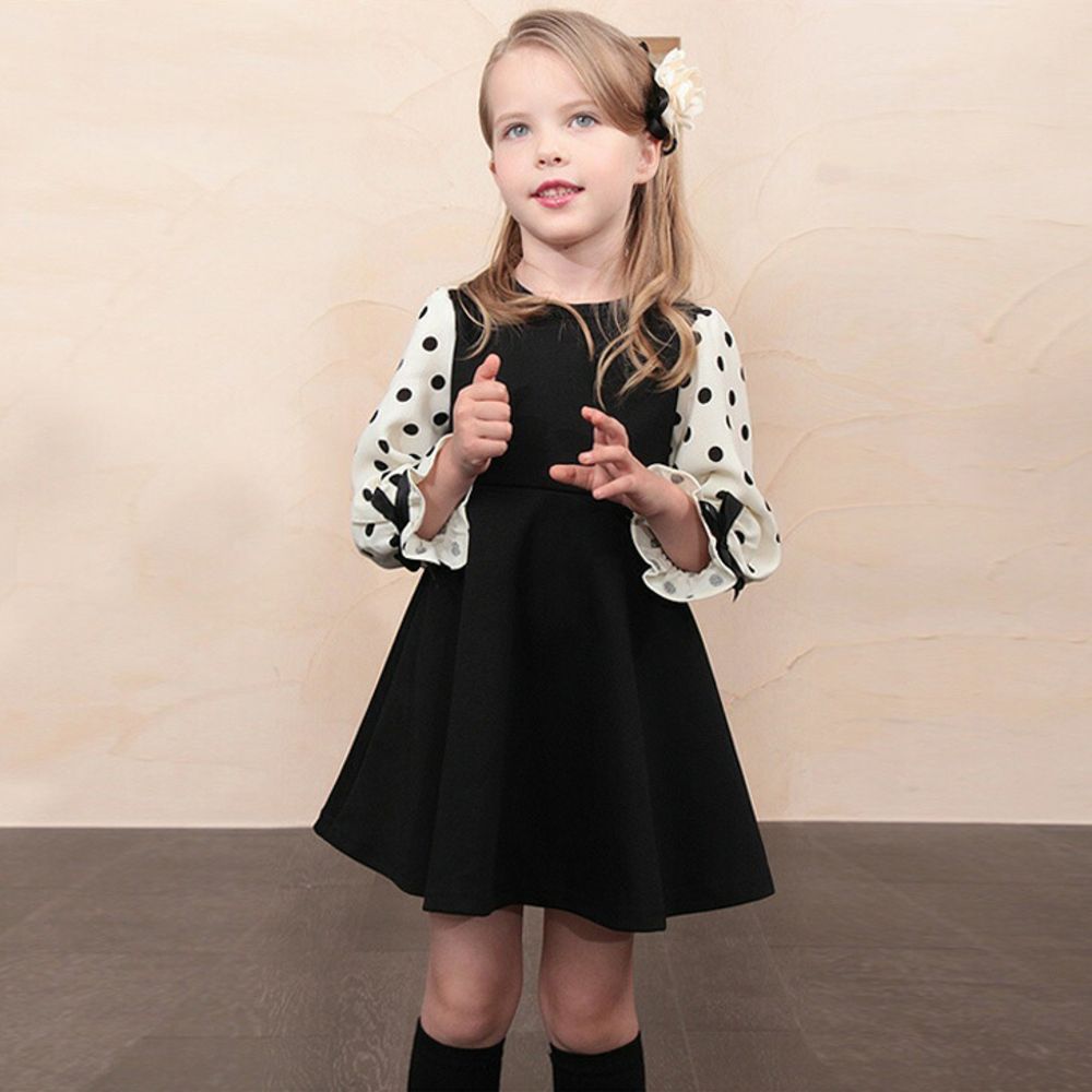 BLACK  130cm  ソフィードレスワンピース 子供 ドレス ワンピース 女の子 キッズ ドレスワンピース 10002891 フォーマルワンピース 長袖 ドット リボン 結婚式 パーティー 発表会 入園式 卒園式 入