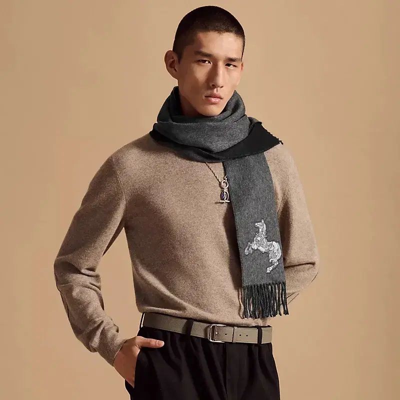 HERMES エルメス ロカバー Rocabar カシミヤ リバーシブル マフラー ノワール 02