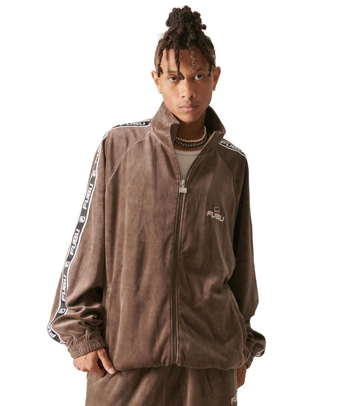 [フブ] ジャケット トラックジャケット ベロア ブルゾン ジャージ ジャンパー メンズ レディース アウター ブランド 冬服 fam-42712 ブラウン