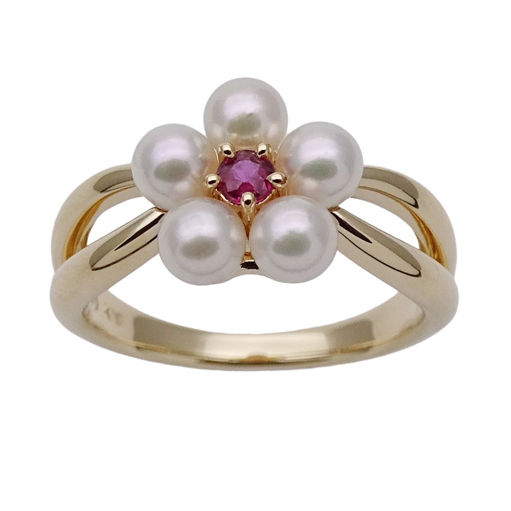 タサキ TASAKI リング レディース ブランド 指輪 フラワー 花 K18YG ルビー パール イエローゴールド 約10.5号 ジュエリー 磨き済み