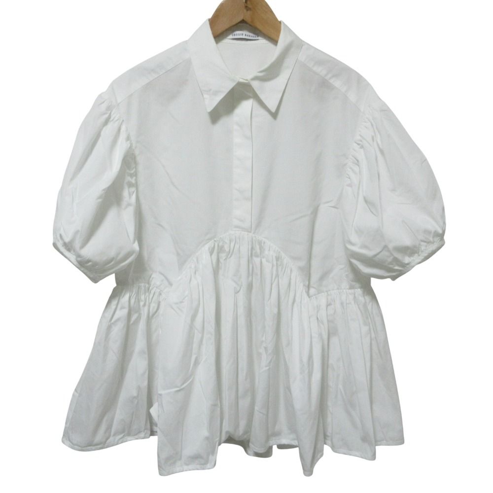 CECILIE BAHNSEN セシリーバンセン Esther Dress 半袖 ペプラム ミニドレス チュニック ブラウス UK6 ホワイト レディース 古着