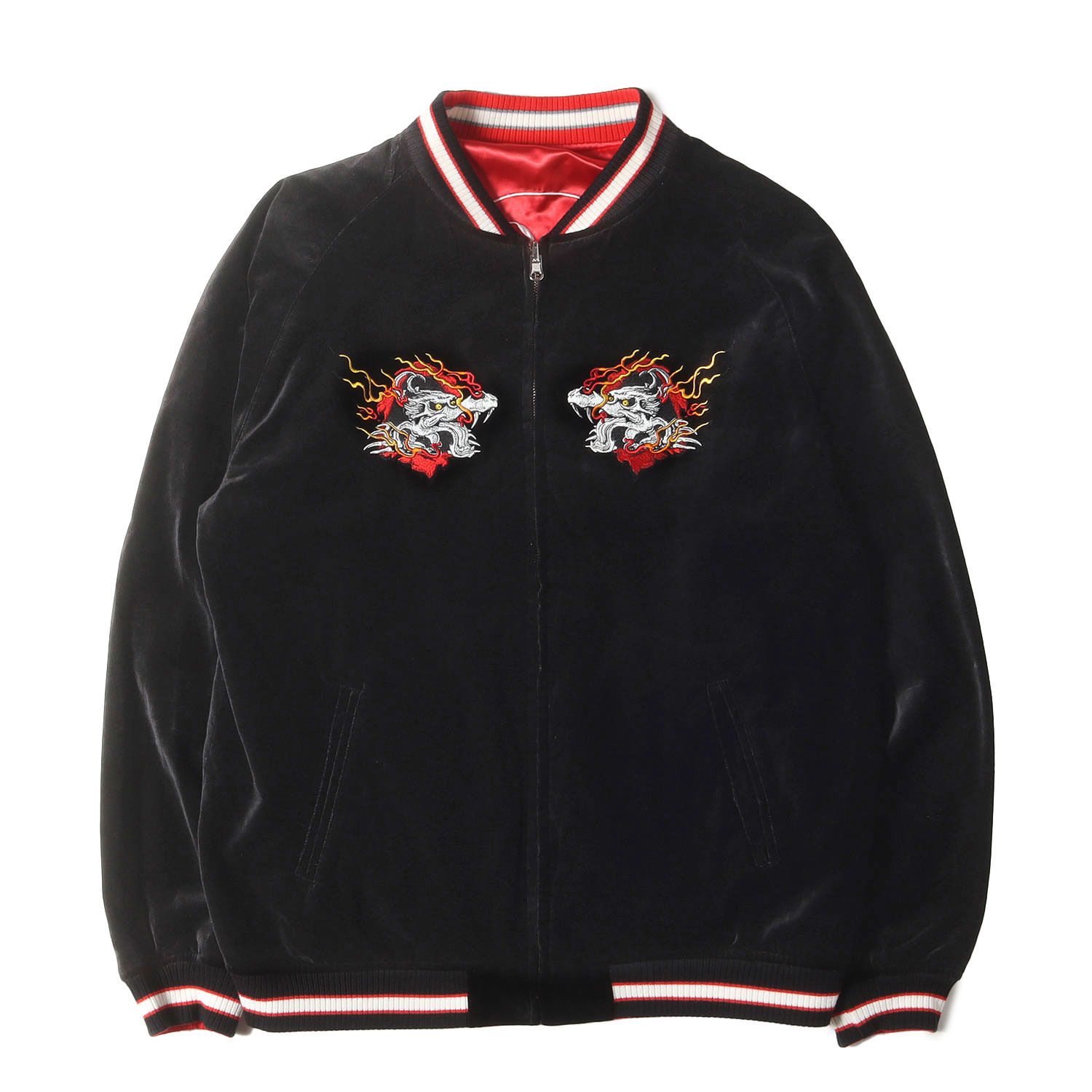 STUSSY ステューシー ジャケット ブラック レッド サイズ XL | 辰年モデル ドラゴン リバーシブル 別珍 スカジャン | アウター ブルゾン 上着 メンズ