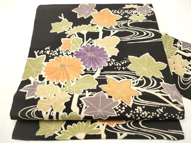 平和屋着物●アンティーク 大正ロマン 九寸名古屋 駒刺繍 流水枝花文 金糸 正絹 CAAX7284hy