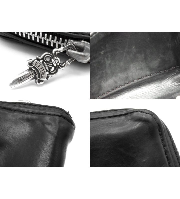 クロムハーツ ダガー ラウンドジップレザー財布/コインケース:CHROME