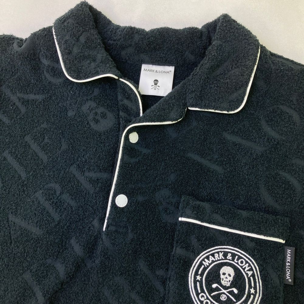 サイズ 48 MARK-LONA マークアンドロナ モデル 半袖ポロシャツ パイル地 スカル ロゴ柄 ブラック系 240101394347 ゴルフウェア メンズ ストスト LLC-HASEGAWATOSO_COM