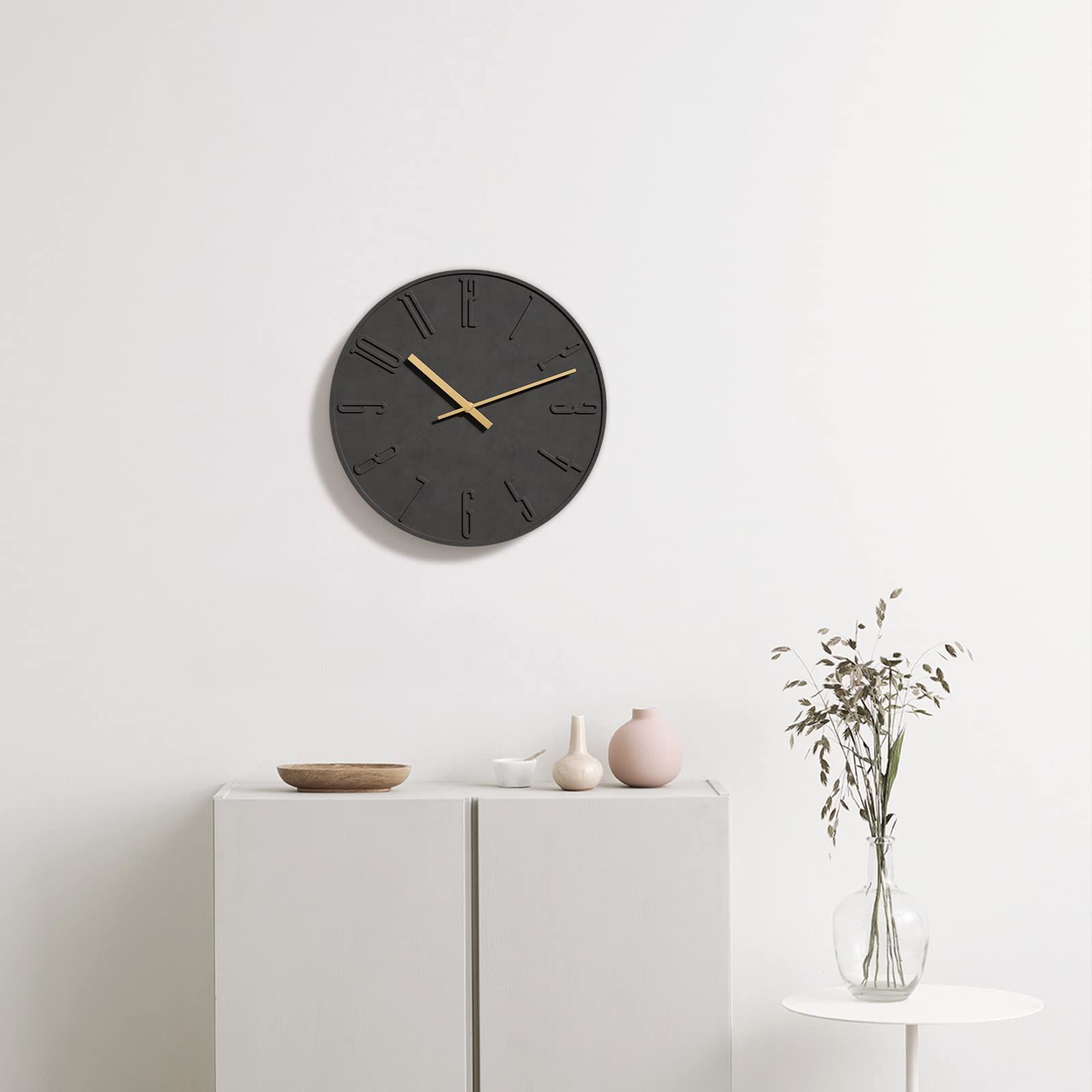 TAHITICA 壁掛け時計 コンクリート製 ブラック - インテリア時計