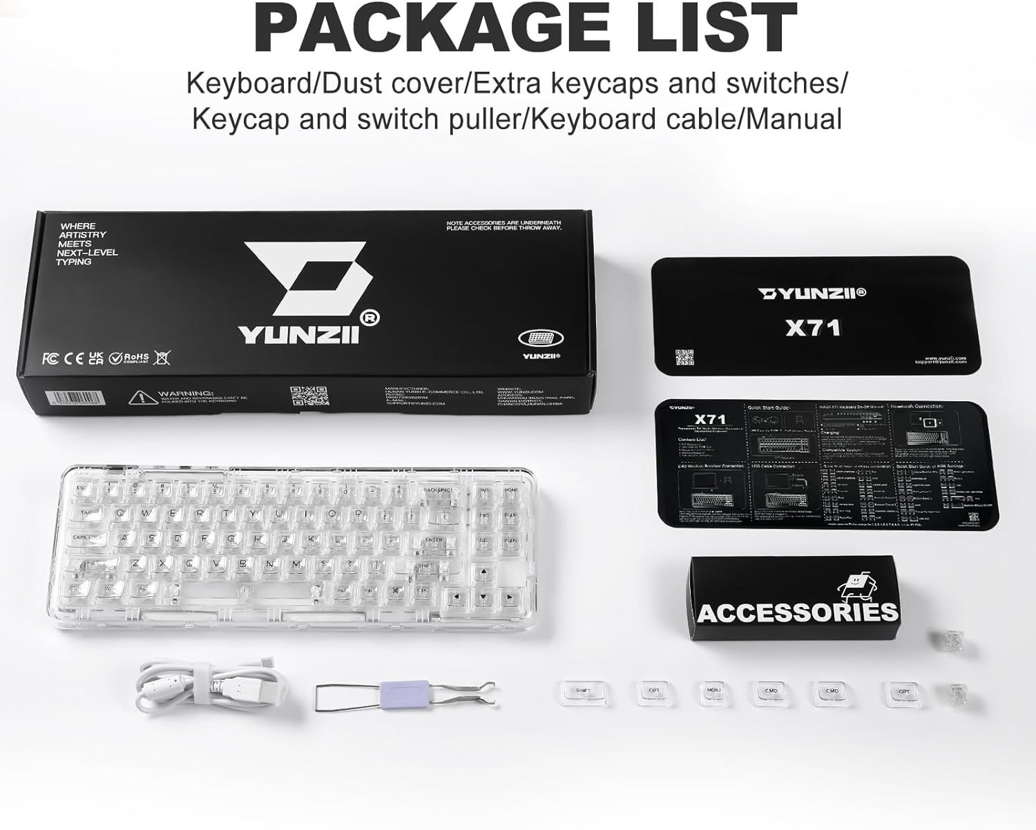 ブランド通販サイトをすべて YUNZII X71 透明キーキャップ メカニカルゲーミングキーボード アイドル