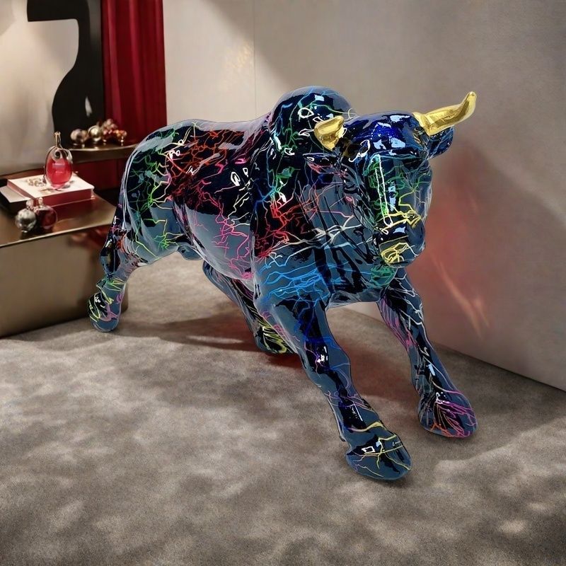 置物 樹脂製 牛 ホルスタイン 闘牛 動物 フィギュア 電気不要