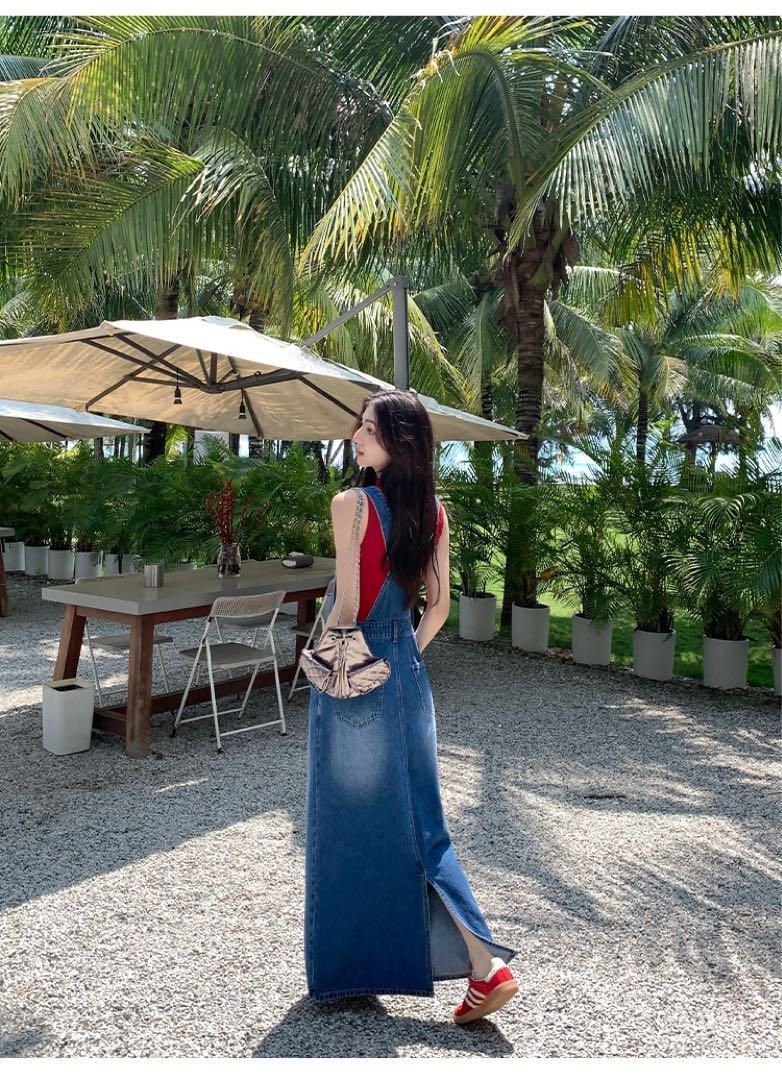 デニムオーバーオールワンピ