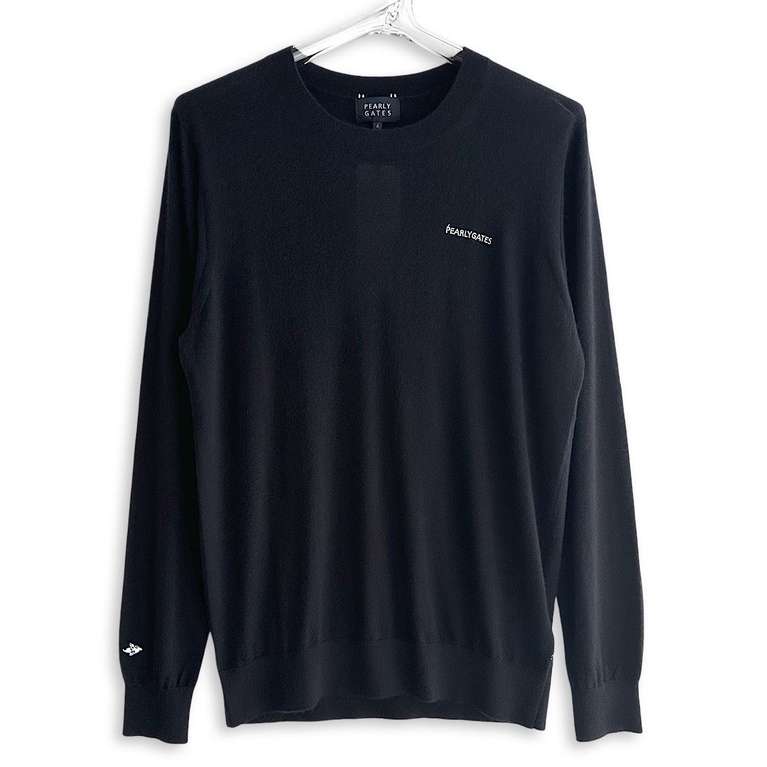PEARLY GATES パーリーゲイツ 定価41 800円 ESSENTIAL SERIES カシミヤ 薄手 クルーネック 丸首 長袖 ニット セーター ゴルフウェア メンズ トップス ネイビー 紺