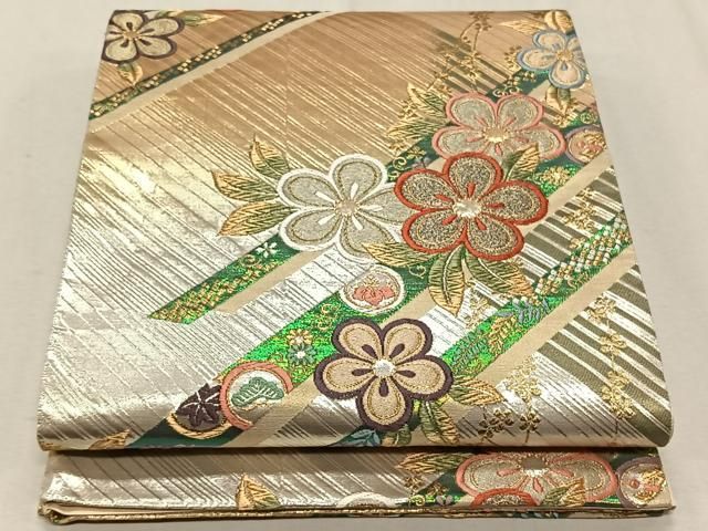 平和屋着物◎六通柄袋帯 唐織 吉祥花文 金銀糸 正絹 逸品