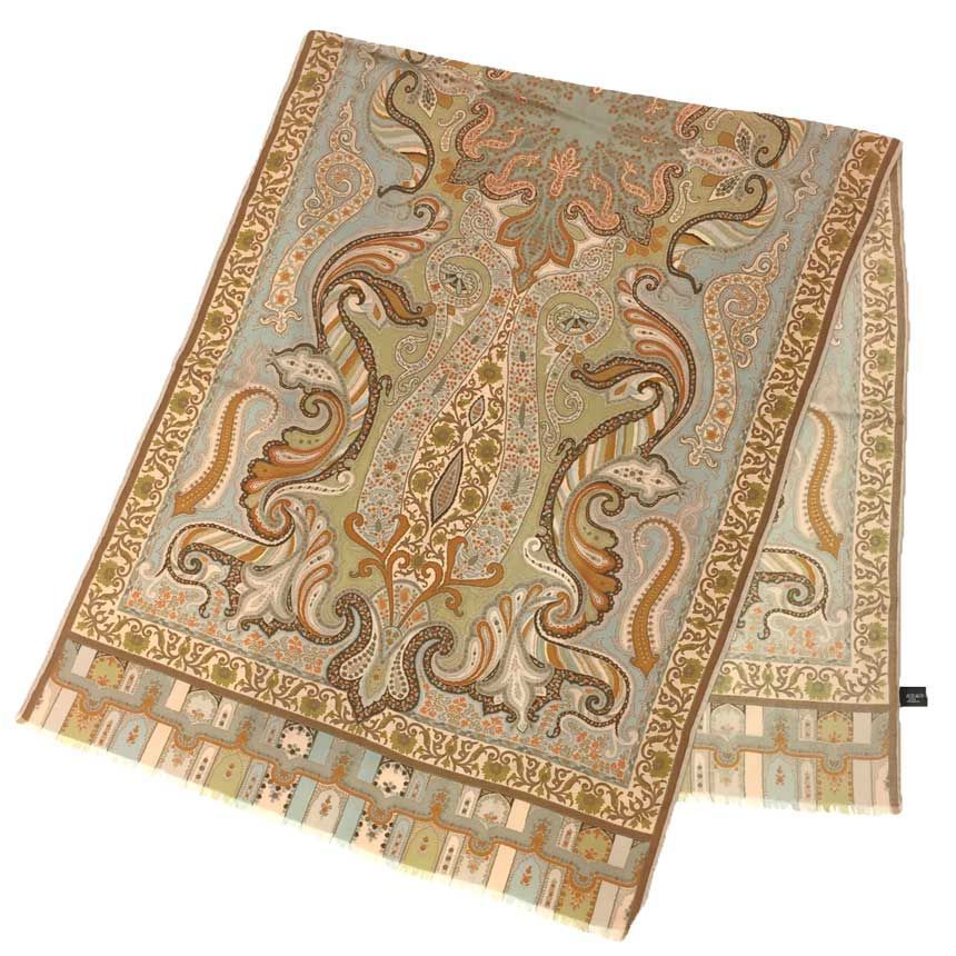 【未使用★タグ付】ETRO ストール ペイズリー ベージュ ウール シルク ETRO エトロ ペイズリー ストール ベージュ ウール×シルク
