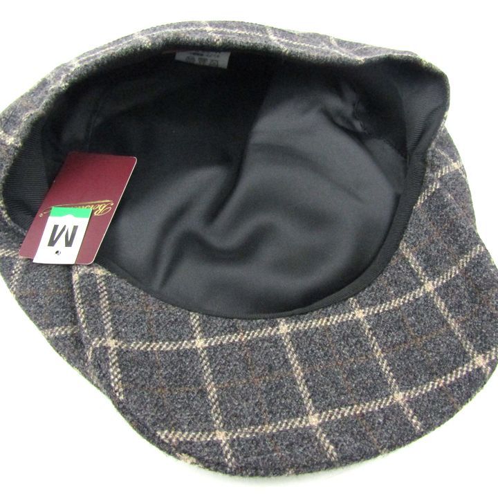 ボルサリーノ ハンチング 帽子 ブランド チェック ウール メンズ M 56.5 cm サイズ グレー Borsalino