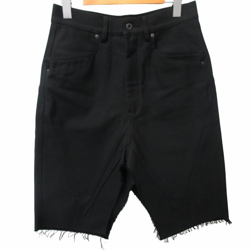 リックオウエンス Rick Owens 23SS SLIVERED SKIRT BONOTTO スライバースカート パンツ パネル デニム クラッシュ加工 黒 ブラック 28 約XSサイズ RL02C7347-DRC