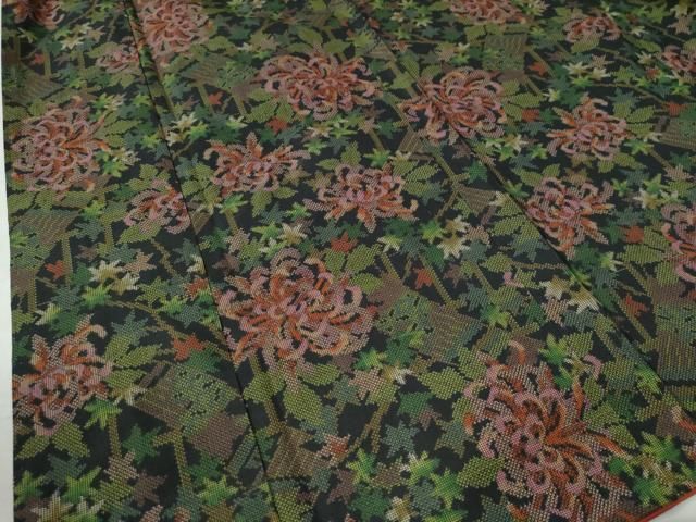 平和屋着物○本場大島紬 古代染色純泥染 草花文 宮脇兼太郎商店謹製