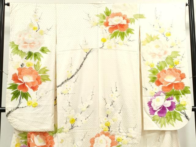 平和屋着物○訪問着 枝花文 黒地 銀彩 銀通し地 正絹