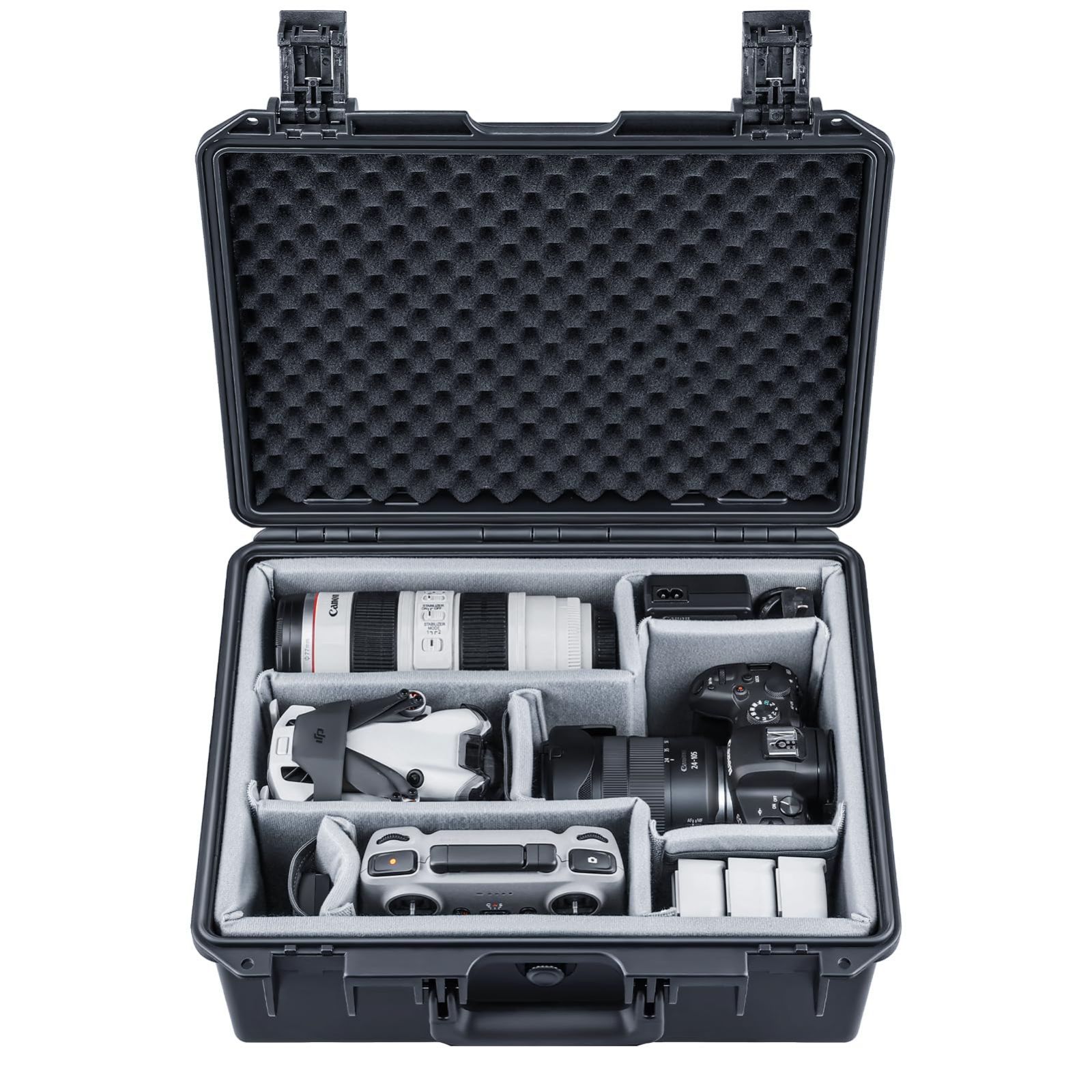 防水ハードケース パッド入りケース PVC1 仕切り付き カメラ レンズ 2つの DJI Lykus Mavic|Air|Mini ドローンに適用 ケースのみ