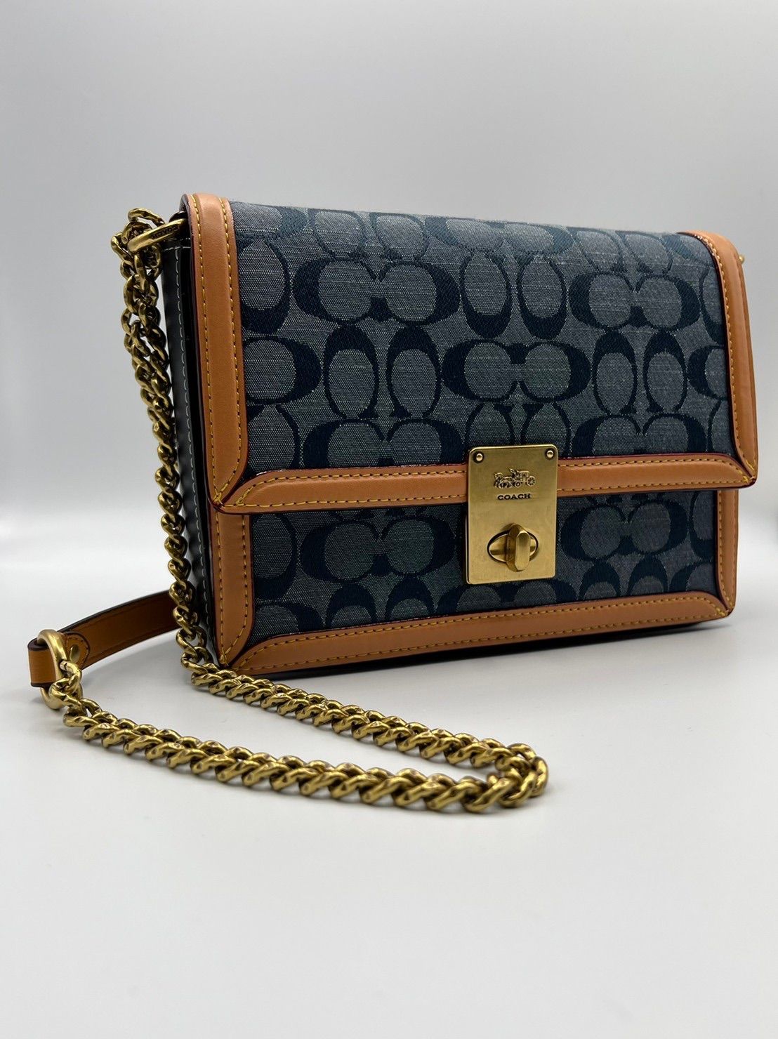 希少品COACH ハットン ショルダー バッグ シグネチャー シャンブレー美品