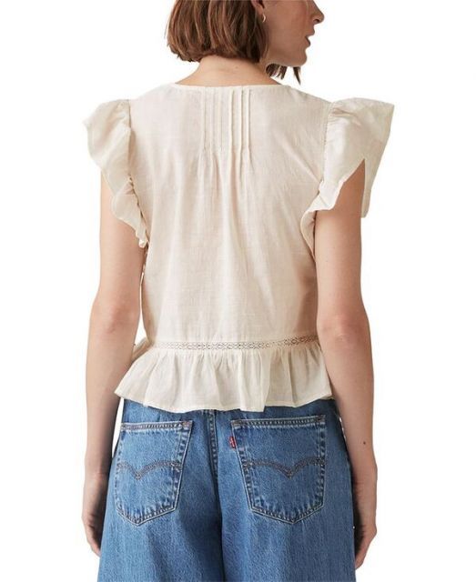 売れ筋商品|||リーバイス カットソー トップス レディース Women's Aniston Cotton Ruffled Flutter-Sleeve Blouse Silt Green Levi's Women's Aniston Cotton Ruffled Flutter-Sleeve Blouse