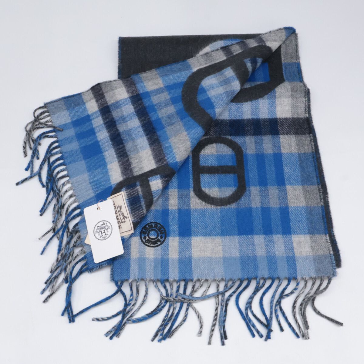 HERMES エルメス タータン マイヨン カシミヤ フリンジ