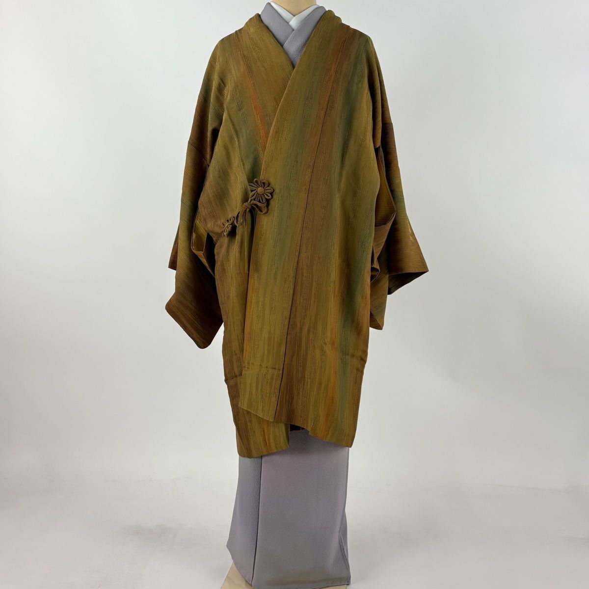 小紋 大島紬 抽象模様 リーフ グリーン 着物 032a d 小紋 大島紬 抽象