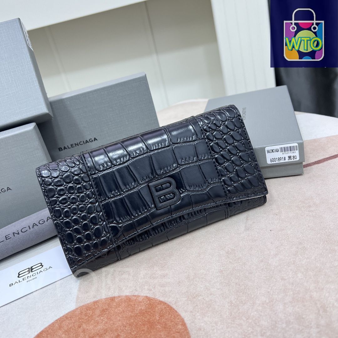 今日 Balenciaga ラージウォレット クロコダイルエンボス加工 ブラック 大容量で実用的なデザイン | ♥品
