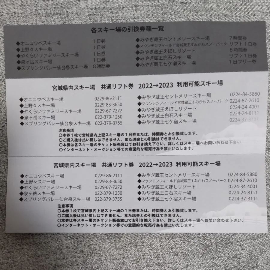 宮城県内スキー場 共通リフト券(4枚) ノルメン