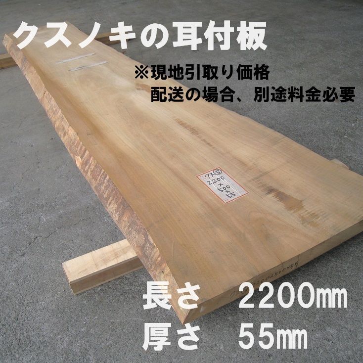 材木】楠 耳付板 DIY クスノキ 天然木 一枚板 2200×430～670×55㎜ No.8 