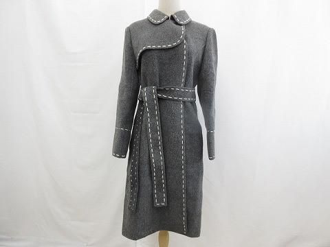 バレンシアガ BALENCIAGA ステッチ入りロングコート ウール 38 グレー レディース