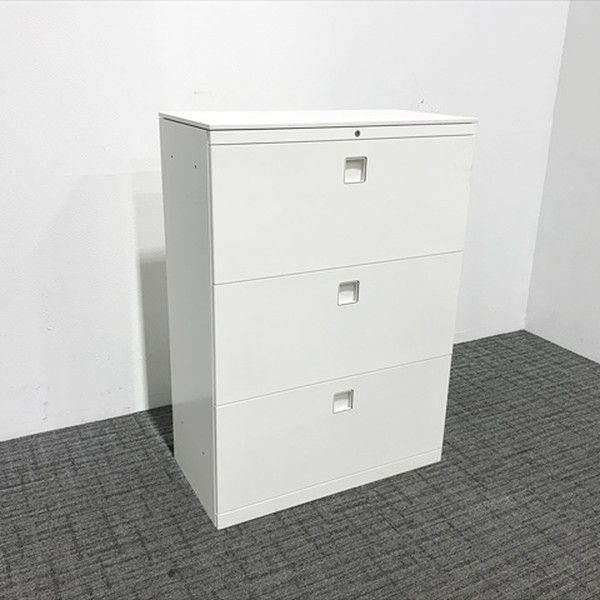 ラテラルキャビネット 3段 レクトライン 天板付    引き出し書庫 鍵付き   オフィス   スチール オカムラ ネオホワイト 