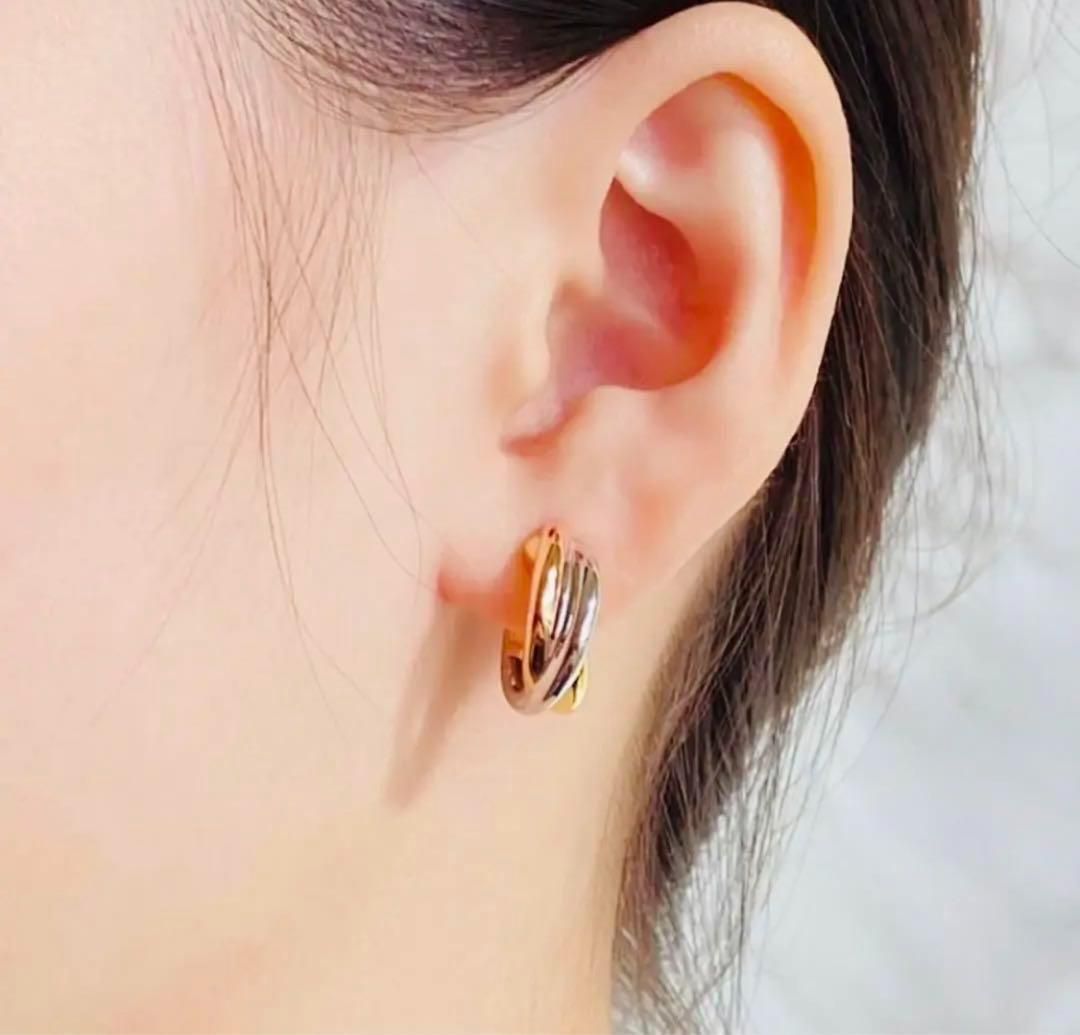 K18スリーカラー ピアス スリーカラーゴールド フック式ピアス K18