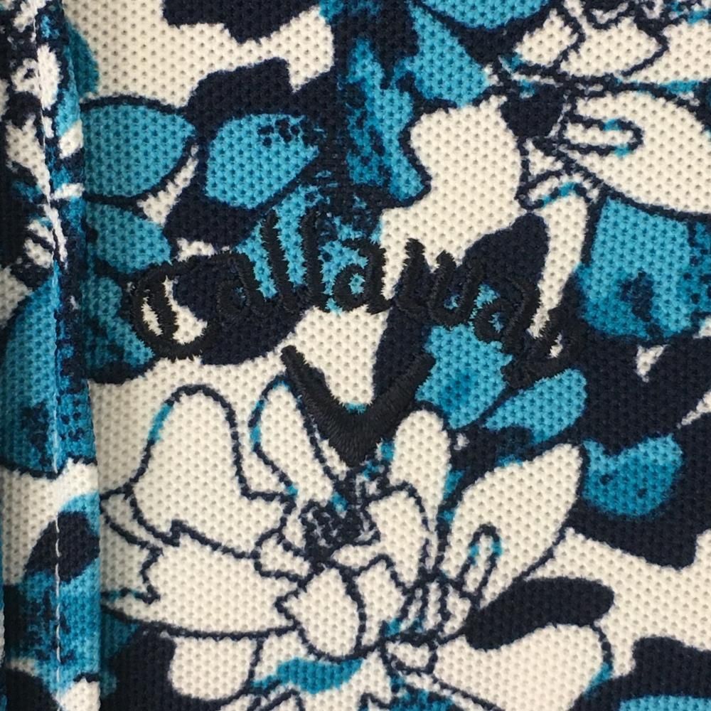 【超美品】キャロウェイ 半袖ワンピース 白×ライトブルー 花柄 ロゴ刺しゅう 紐ベルト付き レディース M ゴルフウェア Callaway