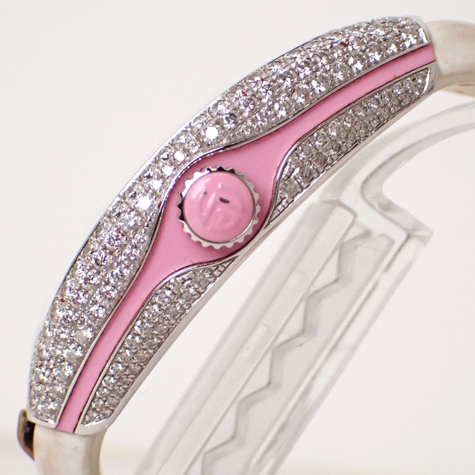 FRANCK MULLER(フランクミュラー) ヴァンガードレディ ベゼルダイヤ V32QZD AC RS SS/革 QZ クォーツ ピンク ホワイト ベルト汚れあり FRANCK MULLER(フランクミュラー) ヴァンガードレディ ベゼルダイヤ