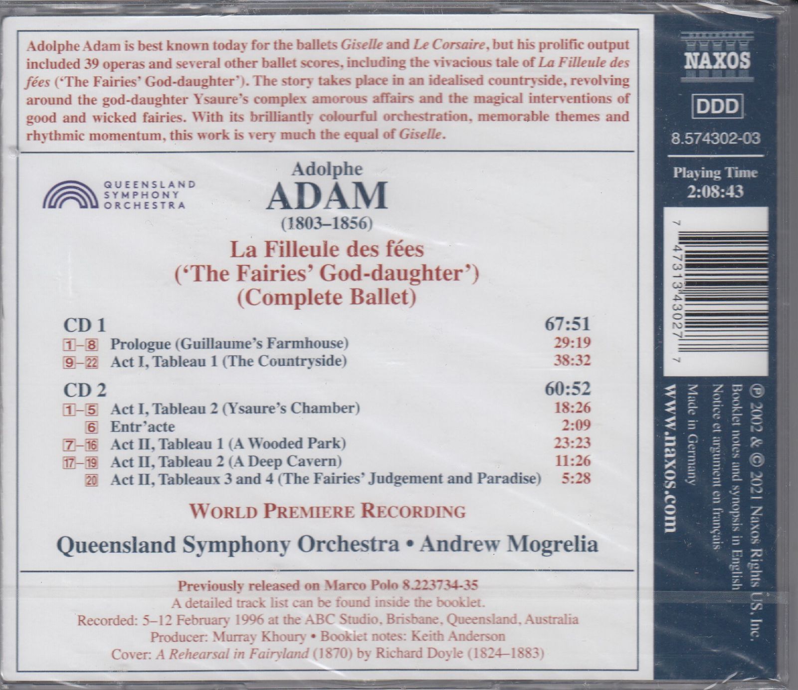 2CD/Naxos]アダン(1803-1856):バレエ音楽「妖精の名付け子」全曲/アンドルー・モグレリア&クイーンズランド交響楽団 1996.2 -  メルカリ