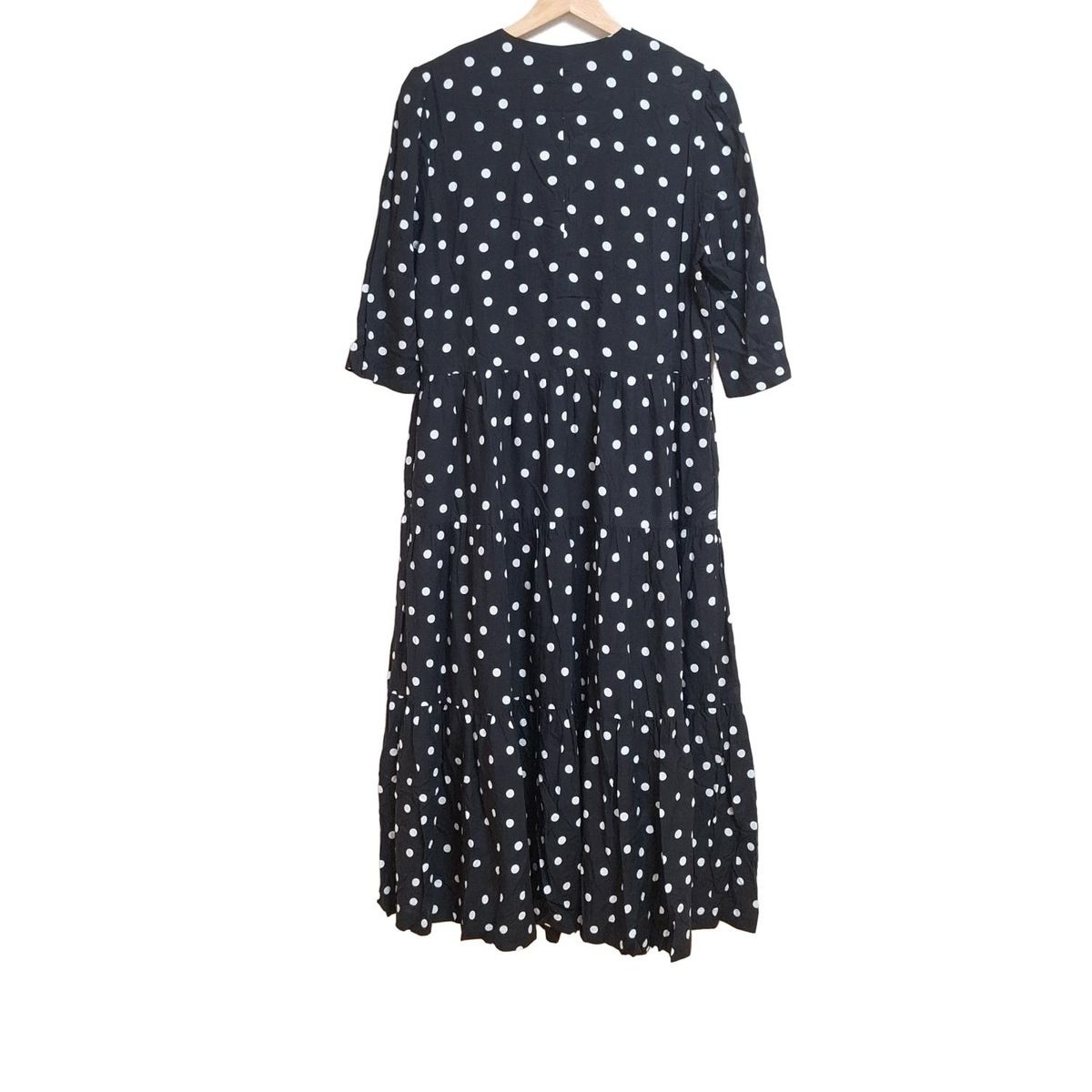 シンメ 長袖ワンピース レディース SIZE M (M) SINME 中古 SINME(シンメ) ワンピース サイズM レディース - 黒×白 Vネック