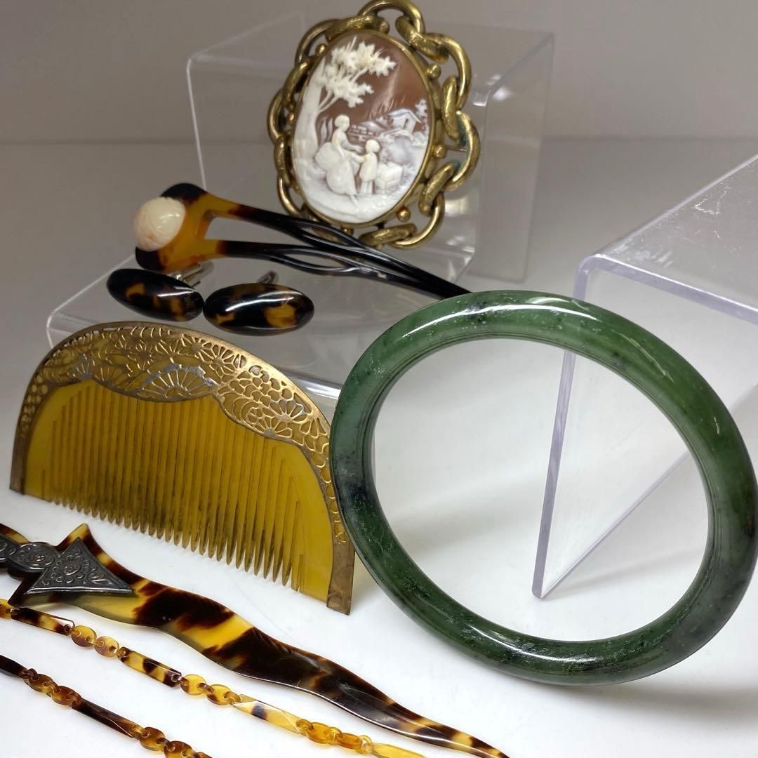 本翡翠 バングル 鼈甲 本カメオ等 126g 東Y6-1204ア